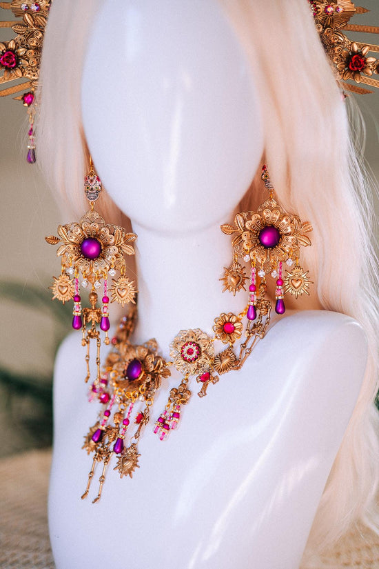 La Catrina Red Gold Hairpins Floral Gothic Dia De Muertos Festival Halloween Costume Accessories Set