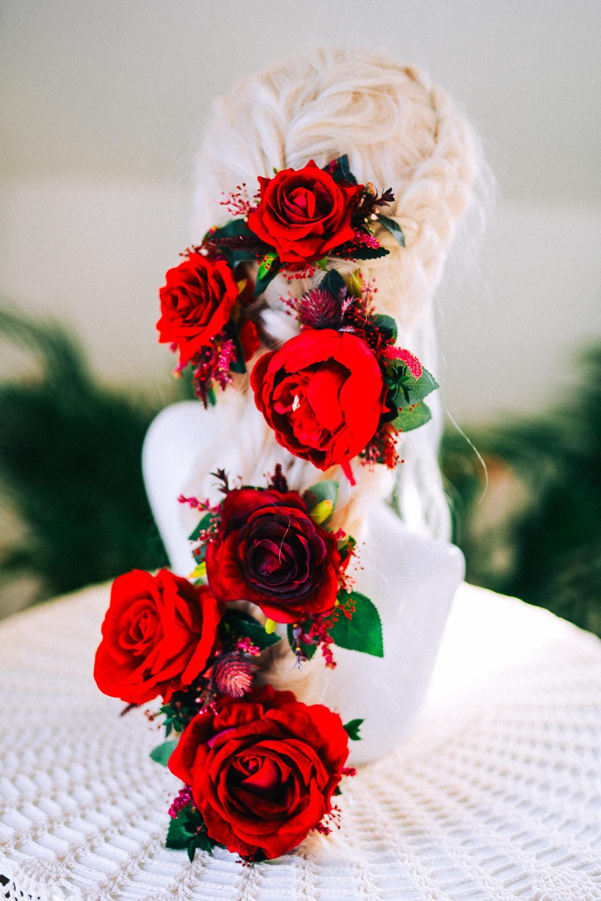 La Catrina Red Roses Gold Halo Crown Gothic Halloween Costume Headpiece Sacred Mexican Dia De Muertos Crown
