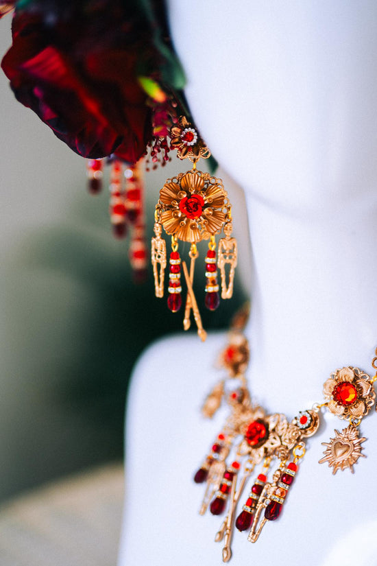 La Catrina Earrings Floral Skull Jewelry Mexican Dia De Los Muertos Statement Earrings Colorful Halloween Costume Jewelry