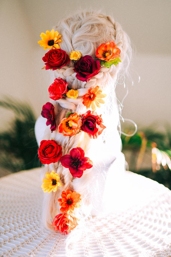 La Catrina Crown Red Roses Orange Flowers Gold Halo Mexican Día De Los Muertos Headpiece Spiritual Floral Goddess Crown