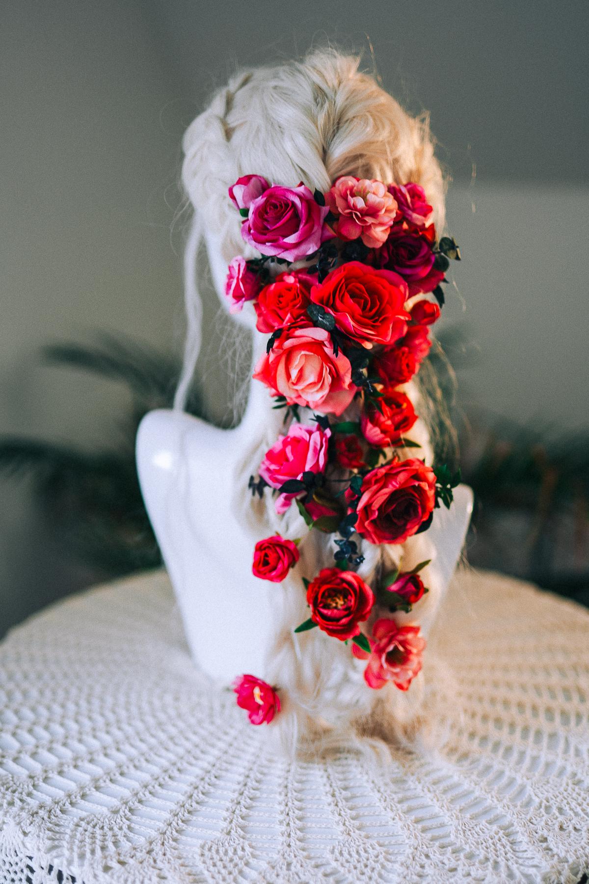La Catrina Crown Red Roses Pink Flowers Gold Sacred Hearts Mexican Día De Los Muertos Halo Spiritual Goddess Festival Headpiece