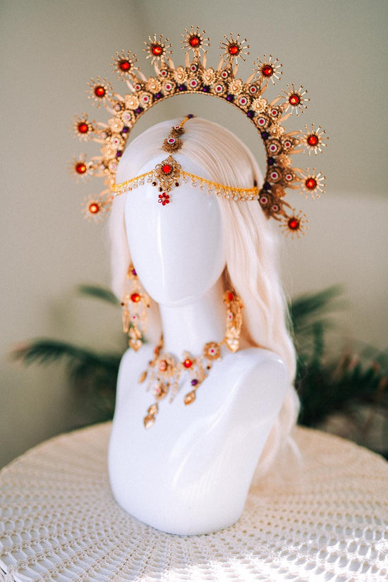 La Catrina Earrings Red Roses Pink Flowers Gold Sacred Hearts Mexican Día De Los Muertos Jewelry Spiritual Goddess Festival Accessories