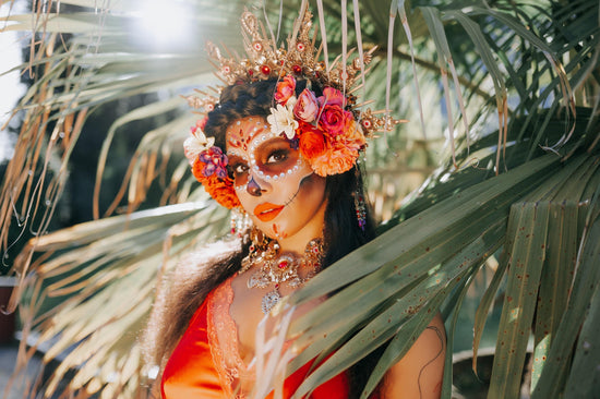 La Catrina Full Hairpin Set Red Flower Hair Accessories Gold Floral Hairpiece Day Of The Dead Sugar Skull Calavera Halloween Costume Hair