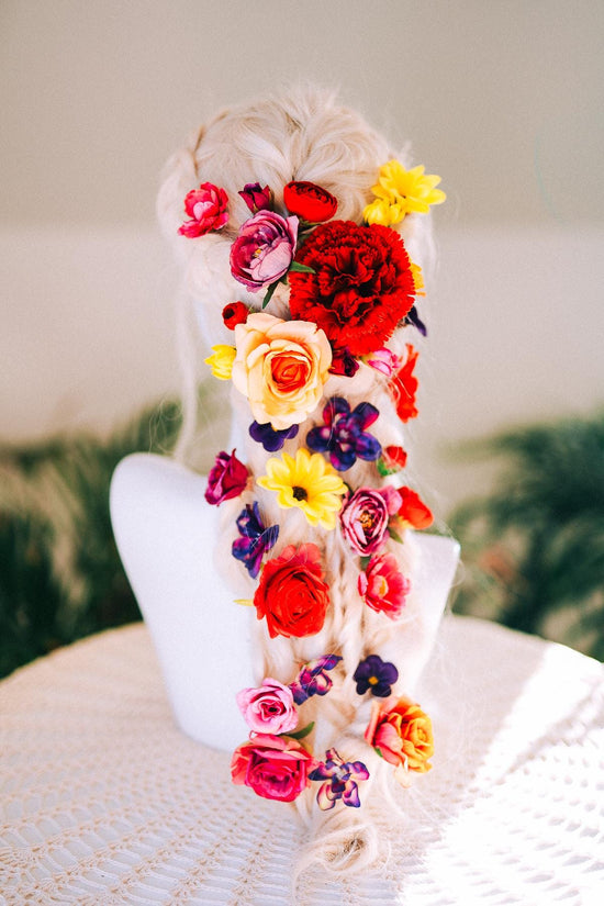 La Catrina Full Hairpin Set Red Flower Hair Accessories Gold Floral Hairpiece Day Of The Dead Sugar Skull Calavera Halloween Costume Hair