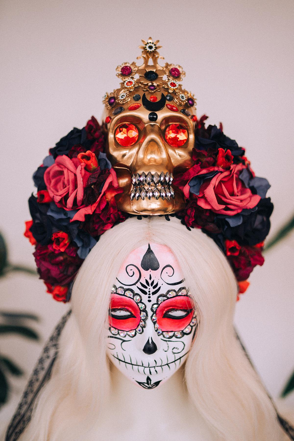 SALE La Catrina Crown, Día De Los Muertos Headdress, Colourful Skull Crown, Corona De Flores, Carnival Costume, Gothic Flower Headpiece