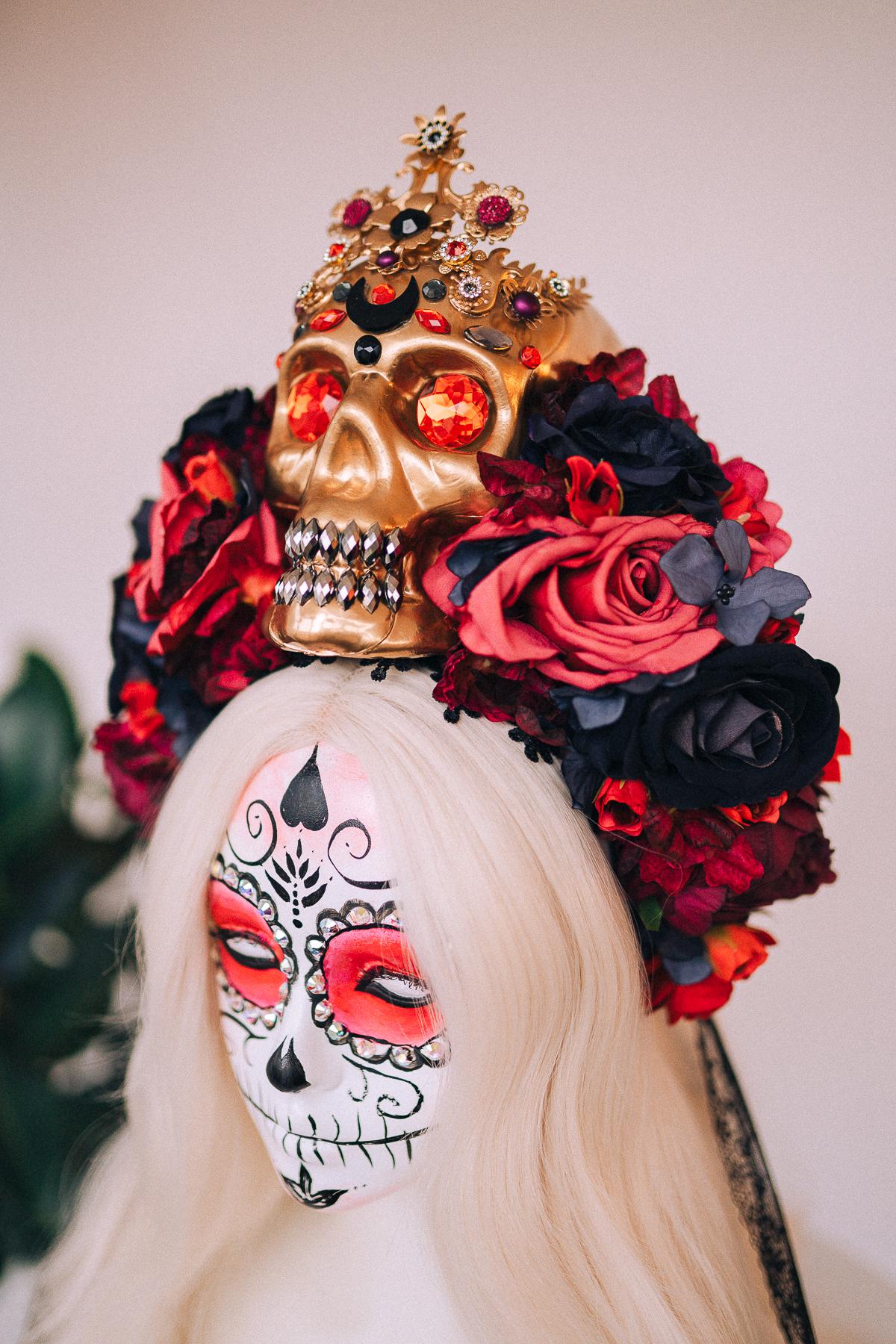 SALE La Catrina Crown, Día De Los Muertos Headdress, Colourful Skull Crown, Corona De Flores, Carnival Costume, Gothic Flower Headpiece