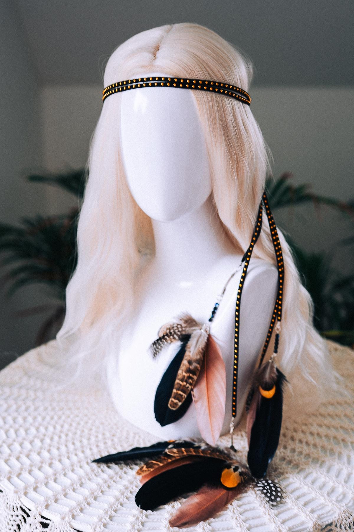 Boho Feather Headband, Natural Festival Headpiece, Handmade Bohemian Hair Accessory, Statement Carnival Costume Headband