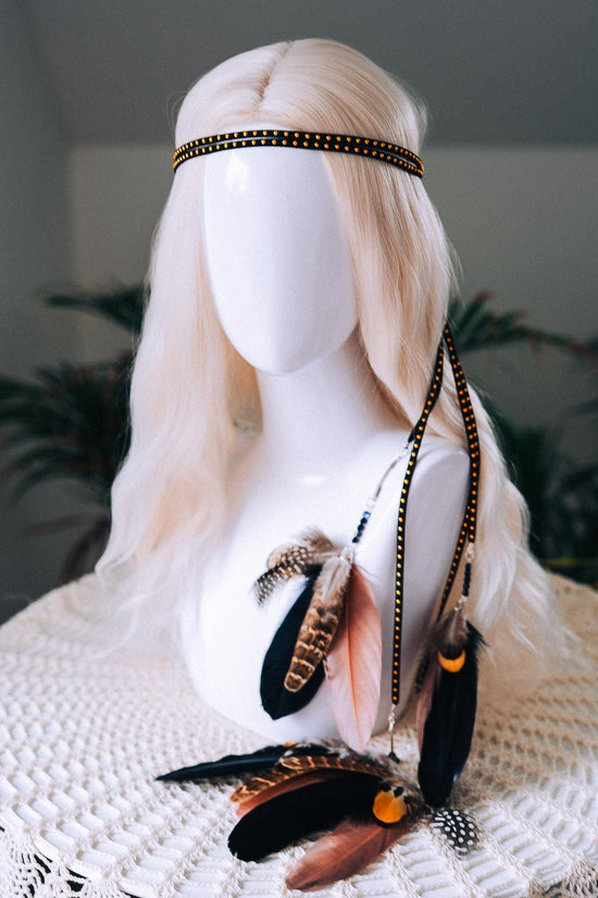 Boho Feather Headband, Natural Festival Headpiece, Handmade Bohemian Hair Accessory, Statement Carnival Costume Headband