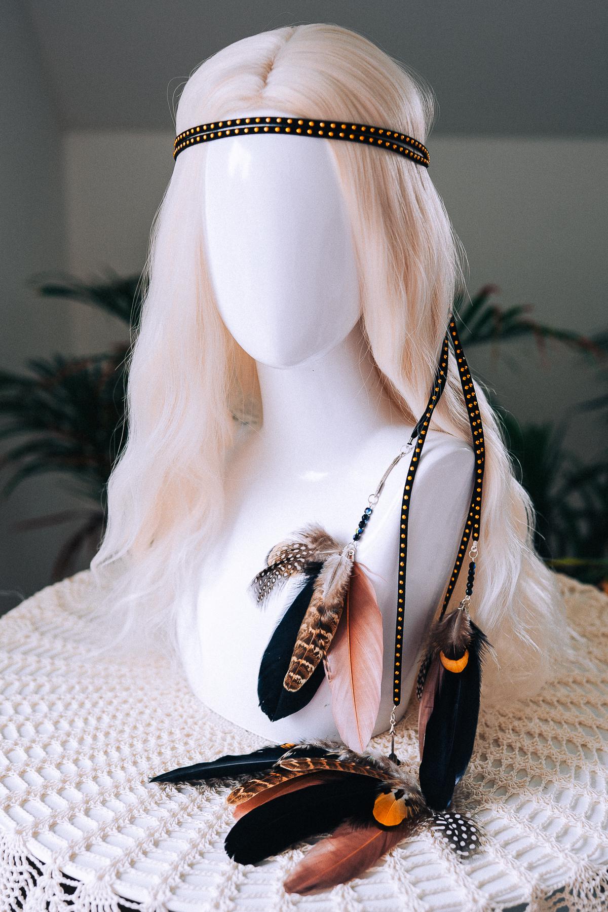 Boho Feather Headband, Natural Festival Headpiece, Handmade Bohemian Hair Accessory, Statement Carnival Costume Headband