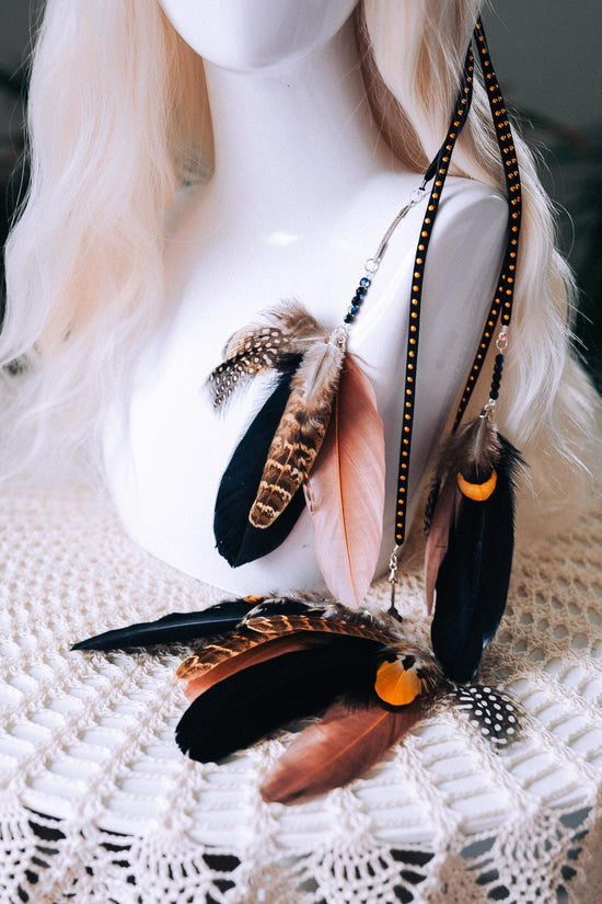 Boho Feather Headband, Natural Festival Headpiece, Handmade Bohemian Hair Accessory, Statement Carnival Costume Headband