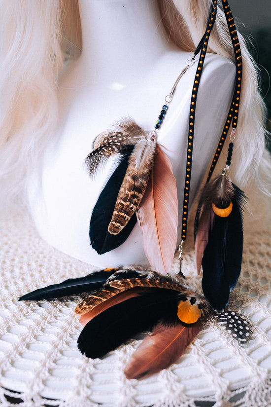 Boho Feather Headband, Natural Festival Headpiece, Handmade Bohemian Hair Accessory, Statement Carnival Costume Headband