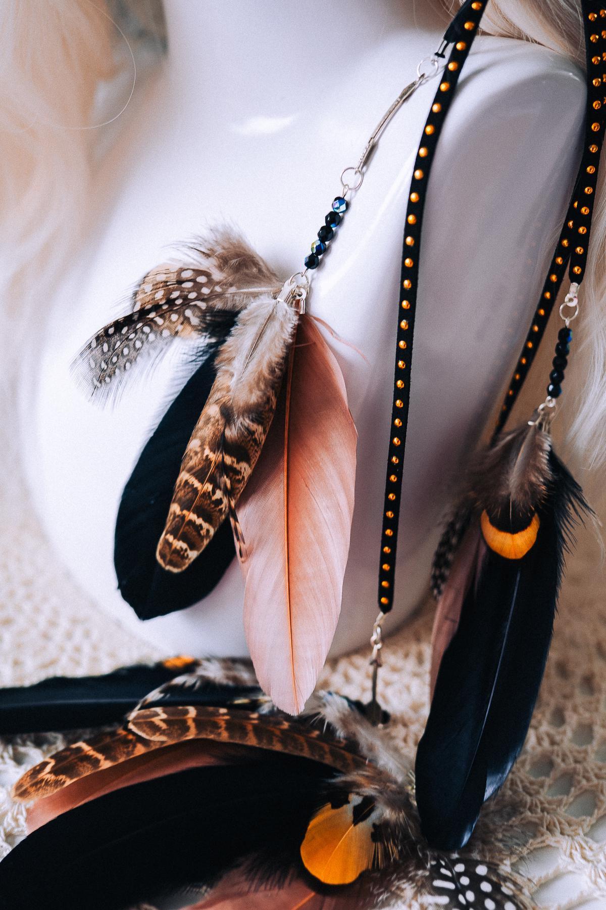 Boho Feather Headband, Natural Festival Headpiece, Handmade Bohemian Hair Accessory, Statement Carnival Costume Headband