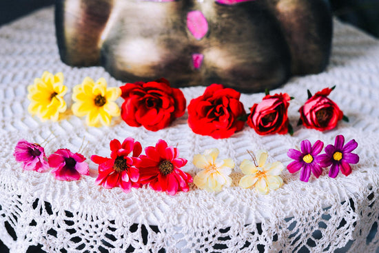 La Catrina Gold Red Halo Crown Floral Headpiece Dia De Los Muertos Goddess Hairpin Set