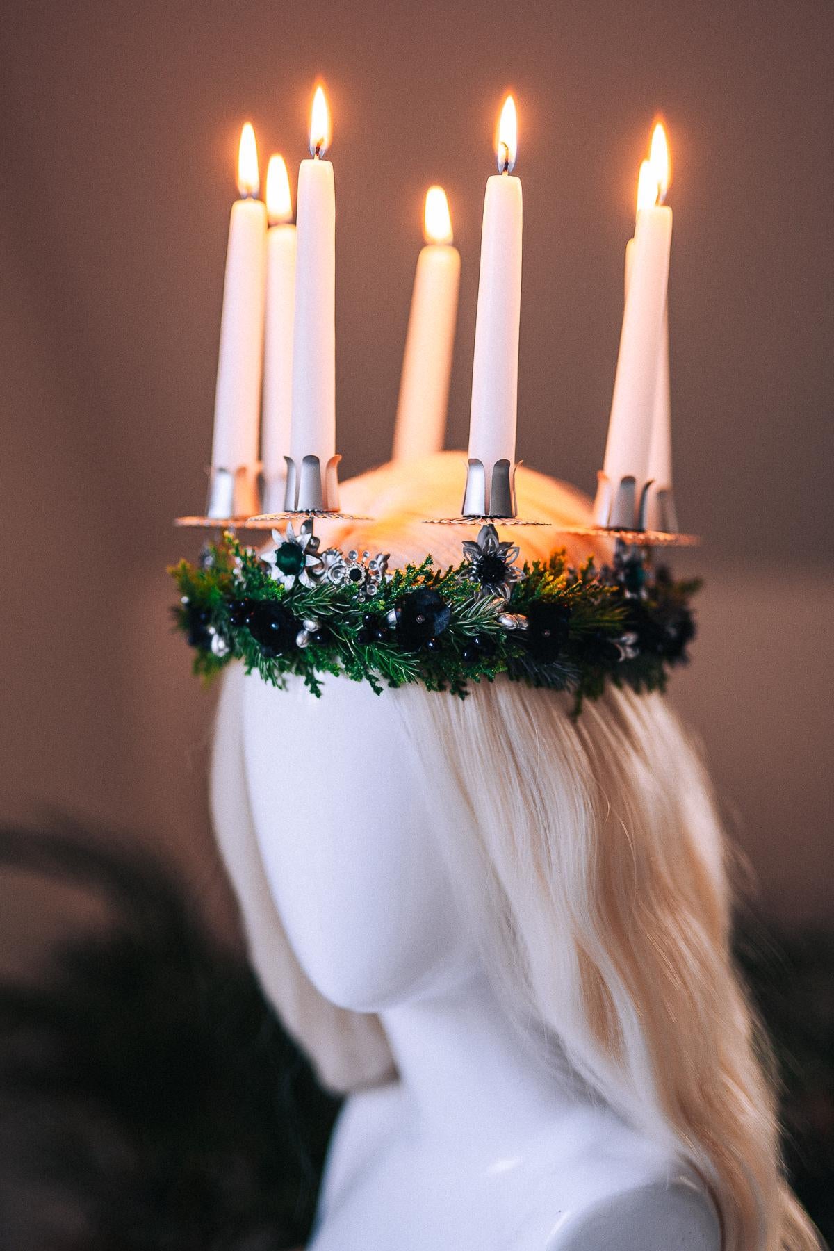 St Lucia Crown Candle Headpiece Christmas Halo Crown Festival Costume Pagan Ritual Tiara Winter Solstice Headpiece