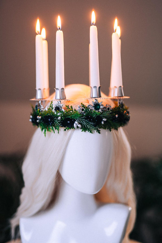 St Lucia Crown Candle Headpiece Christmas Halo Crown Festival Costume Pagan Ritual Tiara Winter Solstice Headpiece