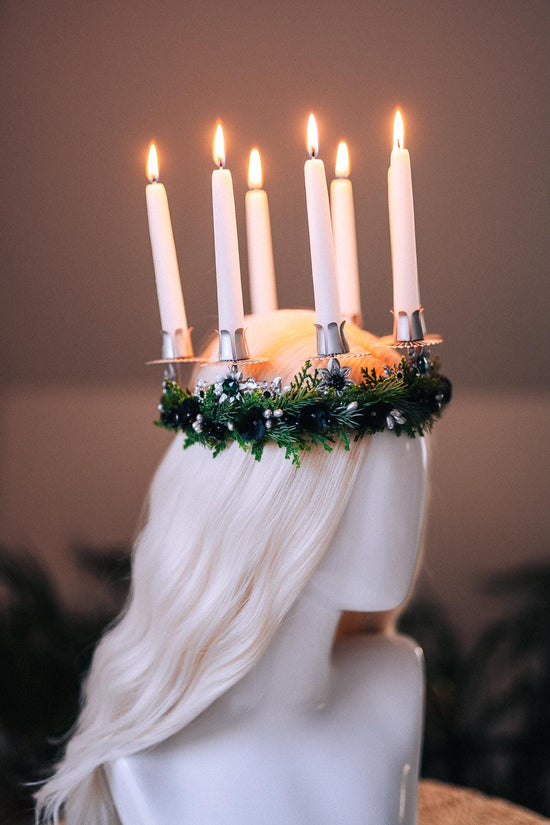 St Lucia Crown Candle Headpiece Christmas Halo Crown Festival Costume Pagan Ritual Tiara Winter Solstice Headpiece
