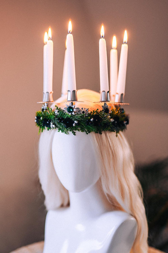St Lucia Crown Candle Headpiece Christmas Halo Crown Festival Costume Pagan Ritual Tiara Winter Solstice Headpiece