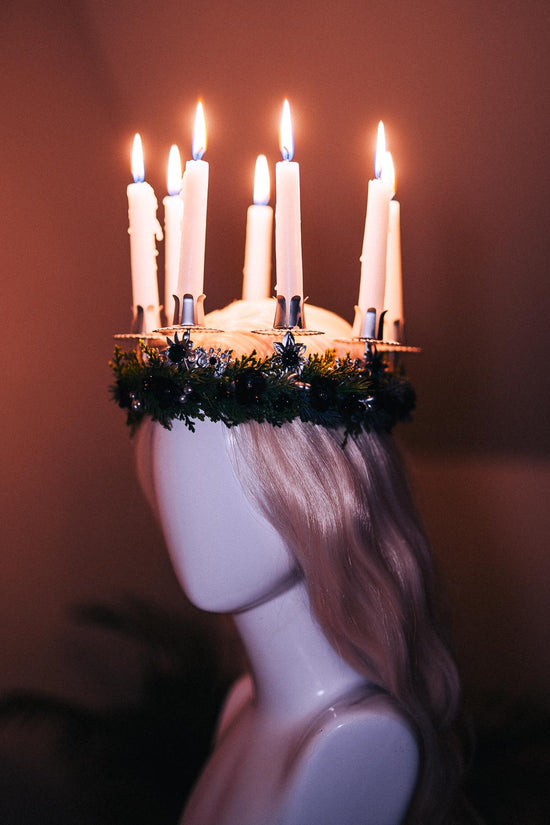 St Lucia Crown Candle Headpiece Christmas Halo Crown Festival Costume Pagan Ritual Tiara Winter Solstice Headpiece