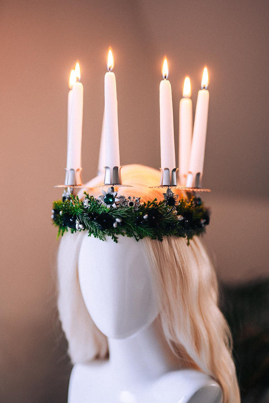 St Lucia Crown Candle Headpiece Christmas Halo Crown Festival Costume Pagan Ritual Tiara Winter Solstice Headpiece
