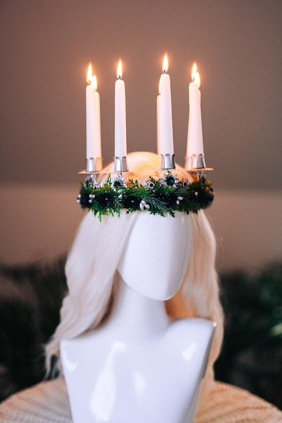 St Lucia Crown Candle Headpiece Christmas Halo Crown Festival Costume Pagan Ritual Tiara Winter Solstice Headpiece