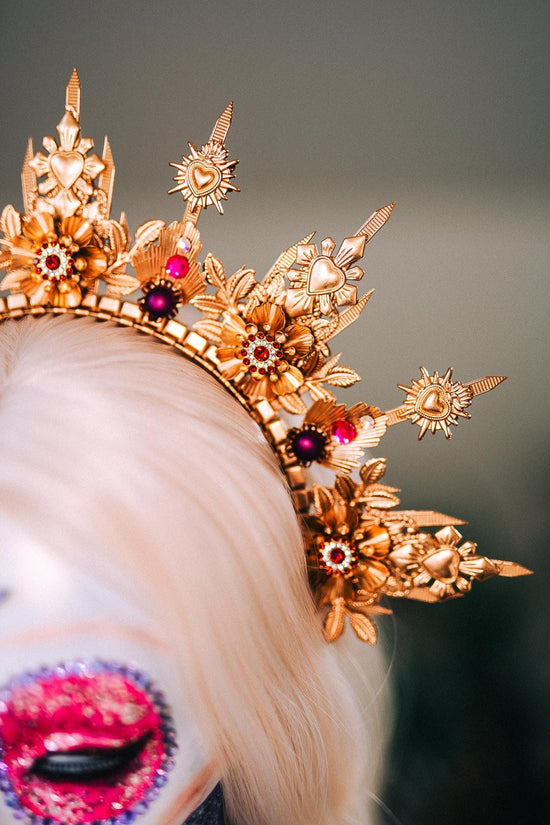 La Catrina Halo Crown Gold Headpiece Mexican Crown Dia De Los Muertos Crown Sugar Skull Headpiece Festival Costume Tiara