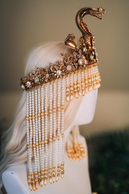 Cleopatra Pearl Crown, Egyptian Queen Crown, Festival Headpiece, Carnival Cleopatra Crown, Luxury Carnival Crown, Halloween Cleopatra Crown