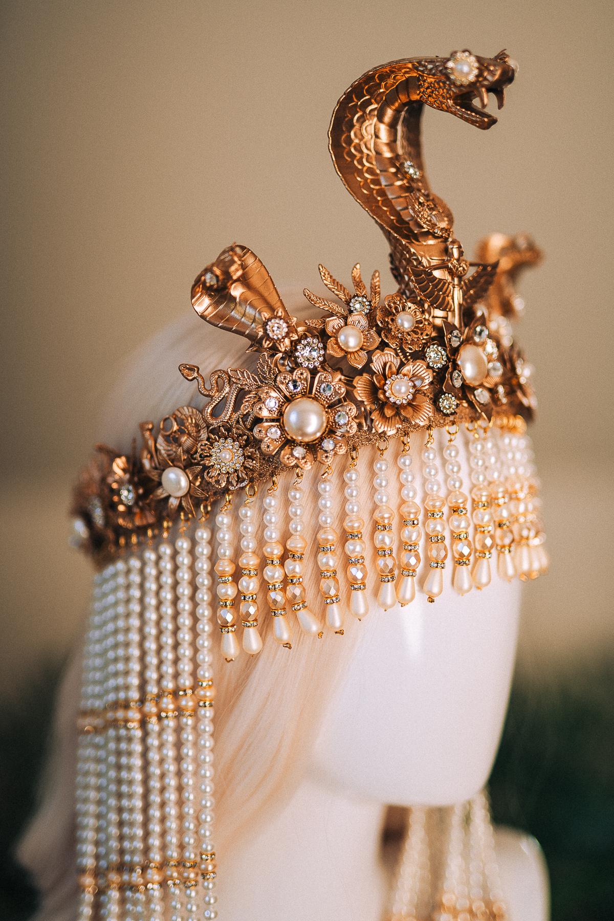 Cleopatra Pearl Crown, Egyptian Queen Crown, Festival Headpiece, Carnival Cleopatra Crown, Luxury Carnival Crown, Halloween Cleopatra Crown