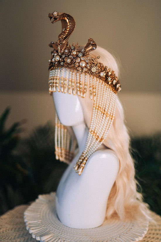 Cleopatra Pearl Crown, Egyptian Queen Crown, Festival Headpiece, Carnival Cleopatra Crown, Luxury Carnival Crown, Halloween Cleopatra Crown