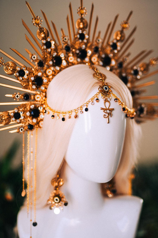 Cleopatra Earrings Gold Statement Jewelry Pearl Dangle Egyptian Queen Costume Festival Look Halloween Accessory Regal Style