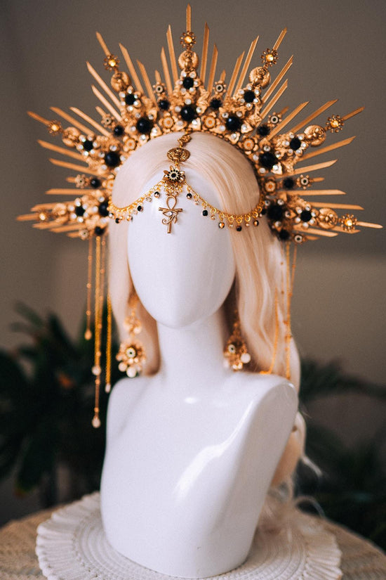 Cleopatra Earrings Gold Statement Jewelry Pearl Dangle Egyptian Queen Costume Festival Look Halloween Accessory Regal Style