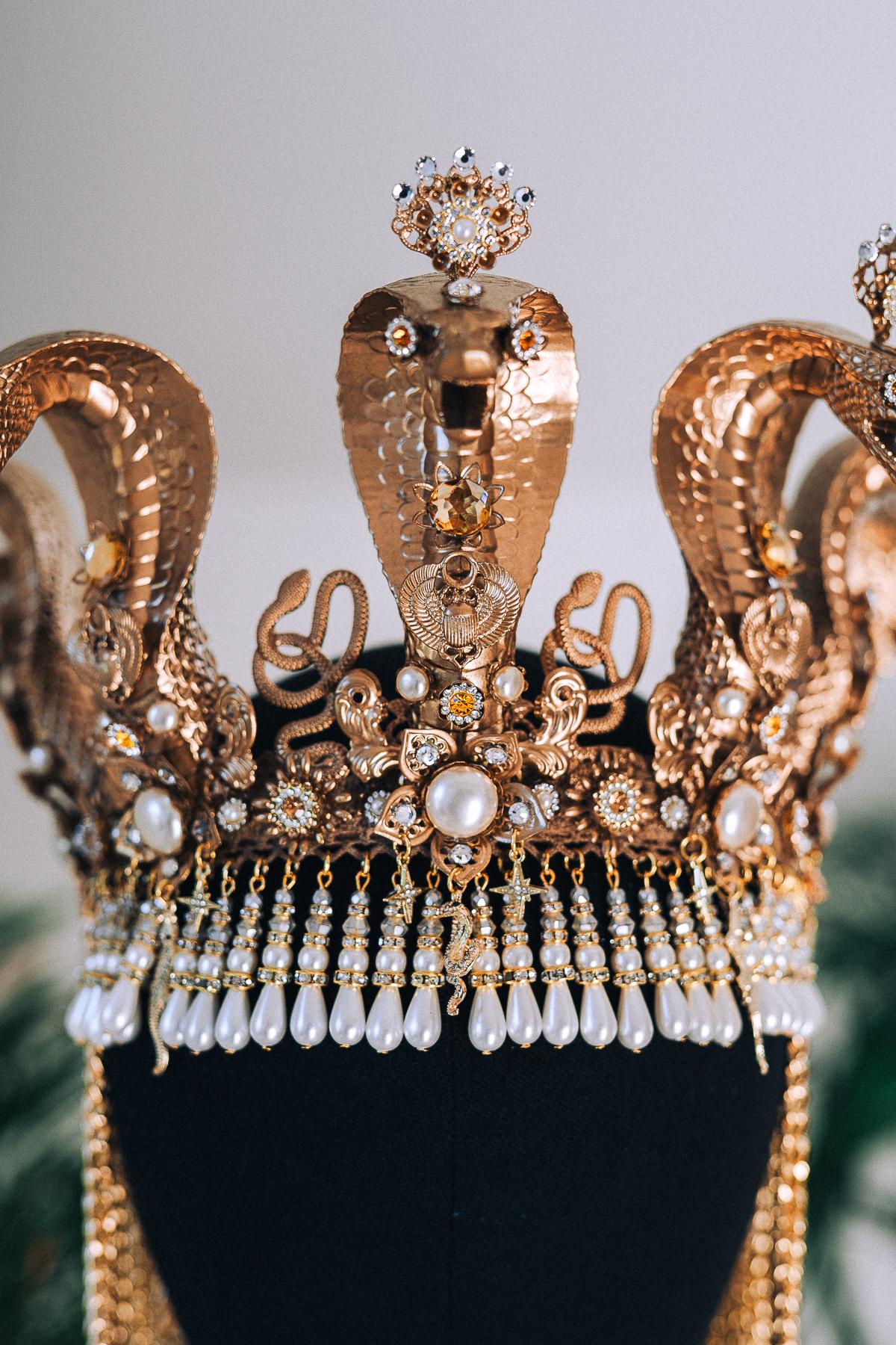 Cleopatra Cobra Crown Gold Egyptian Headpiece Halloween Tiara Festival Pearl Headdress Snake Costume Queen Tiara Royal Goddess Carnival