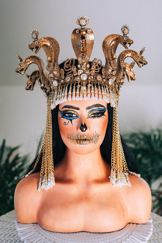 Cleopatra Cobra Crown Gold Egyptian Headpiece Halloween Tiara Festival Pearl Headdress Snake Costume Queen Tiara Royal Goddess Carnival