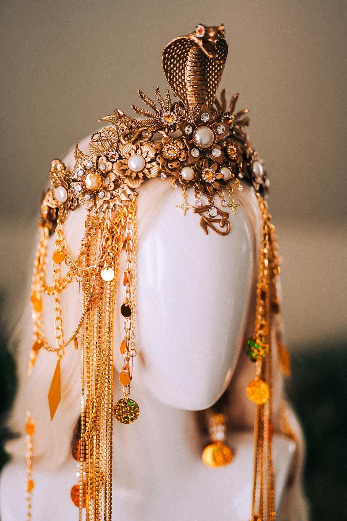 Cleopatra Gold Snake Crown Cobra Headpiece Egyptian Halo Crown Festival Goddess Headpiece Halloween Costume Tiara