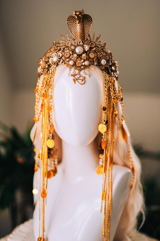Cleopatra Gold Snake Crown Cobra Headpiece Egyptian Halo Crown Festival Goddess Headpiece Halloween Costume Tiara