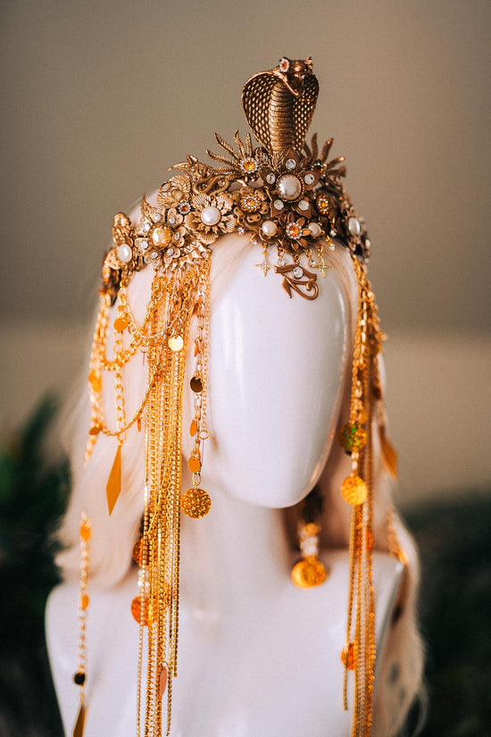 Cleopatra Gold Snake Crown Cobra Headpiece Egyptian Halo Crown Festival Goddess Headpiece Halloween Costume Tiara