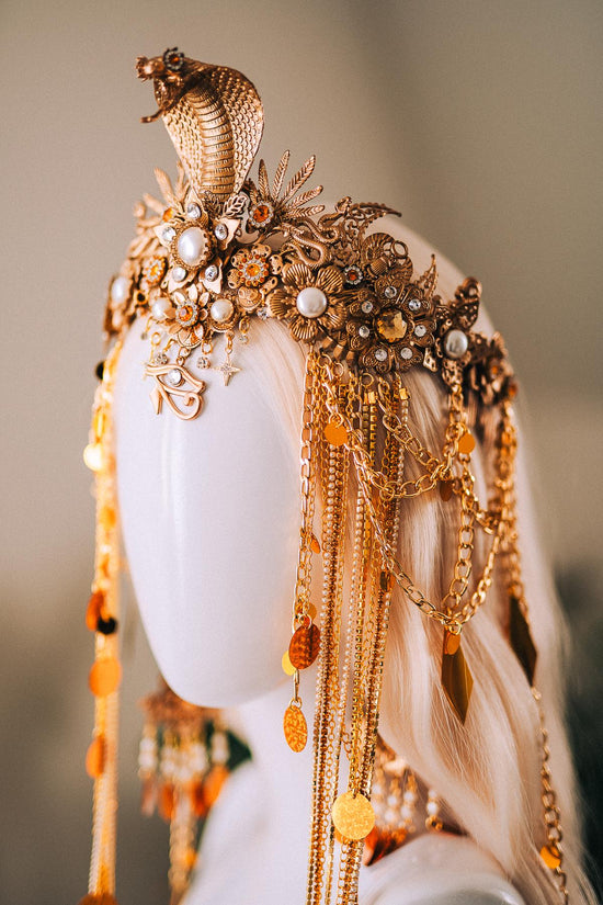 Cleopatra Gold Snake Crown Cobra Headpiece Egyptian Halo Crown Festival Goddess Headpiece Halloween Costume Tiara