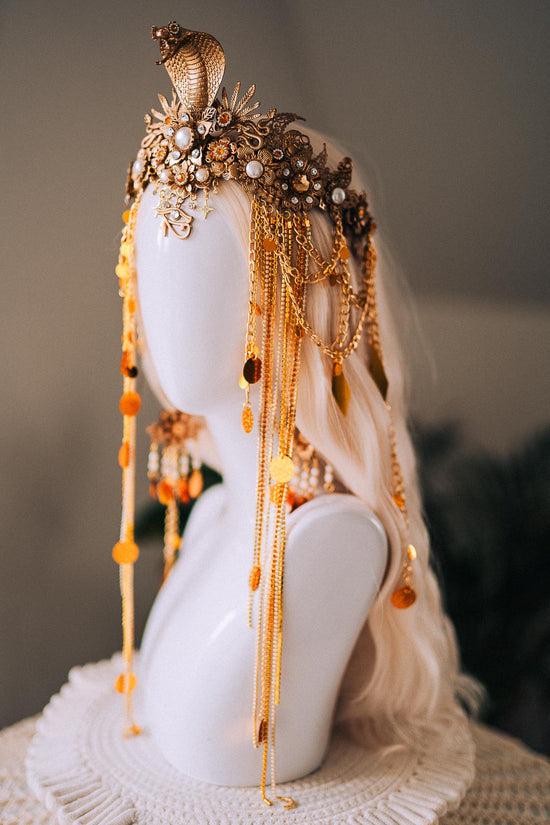 Cleopatra Gold Snake Crown Cobra Headpiece Egyptian Halo Crown Festival Goddess Headpiece Halloween Costume Tiara