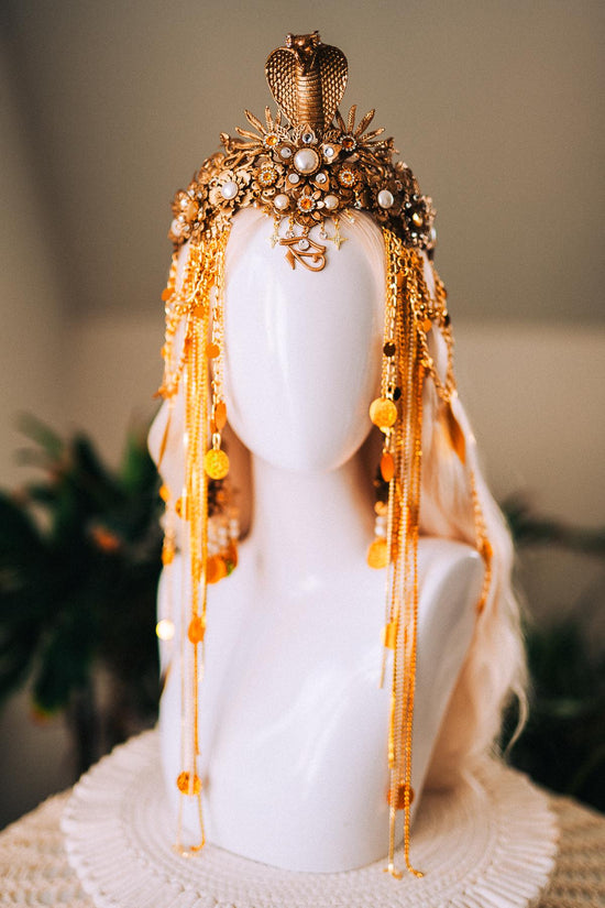 Cleopatra Gold Snake Crown Cobra Headpiece Egyptian Halo Crown Festival Goddess Headpiece Halloween Costume Tiara