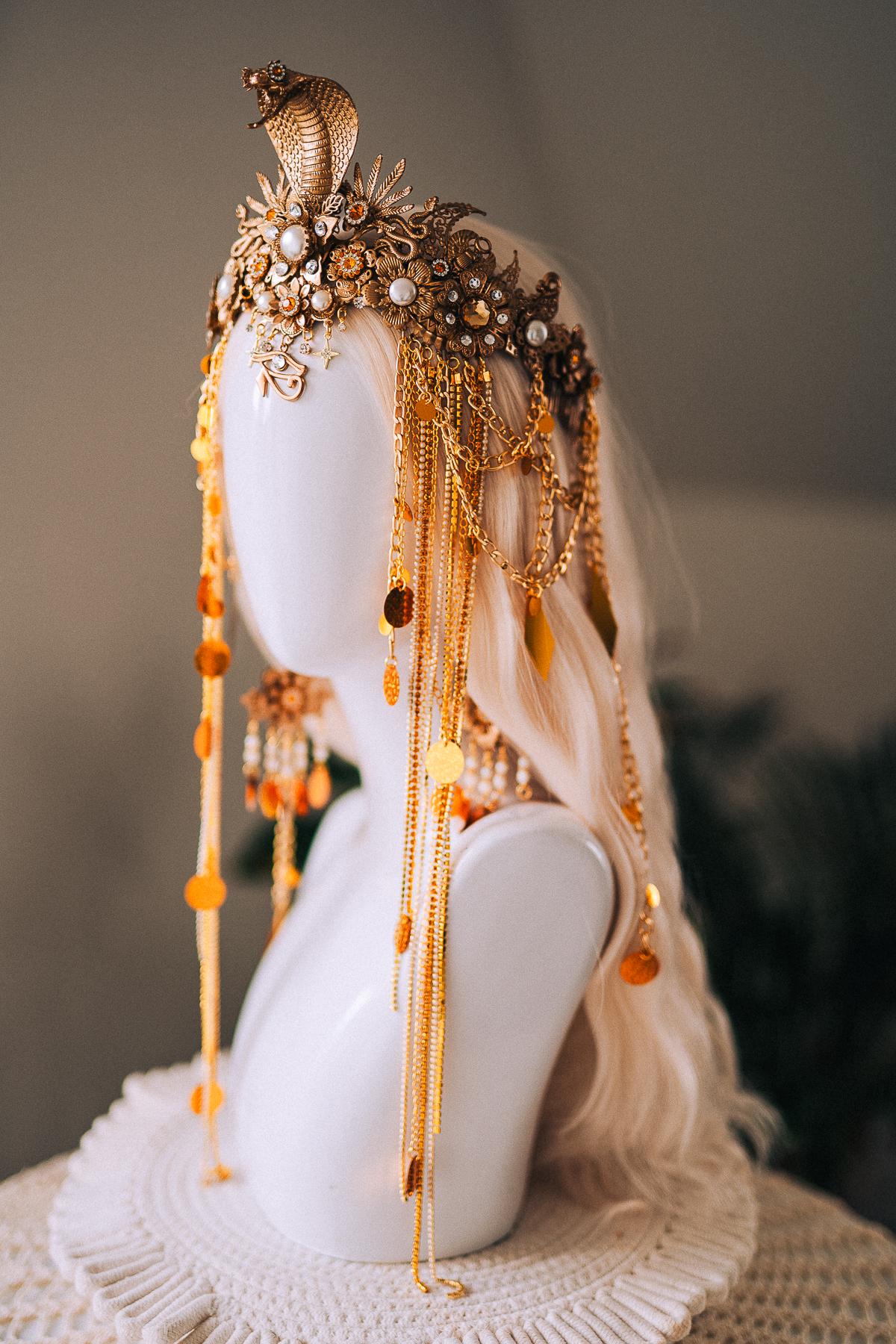 Cleopatra Gold Snake Crown Cobra Headpiece Egyptian Halo Crown Festival Goddess Headpiece Halloween Costume Tiara