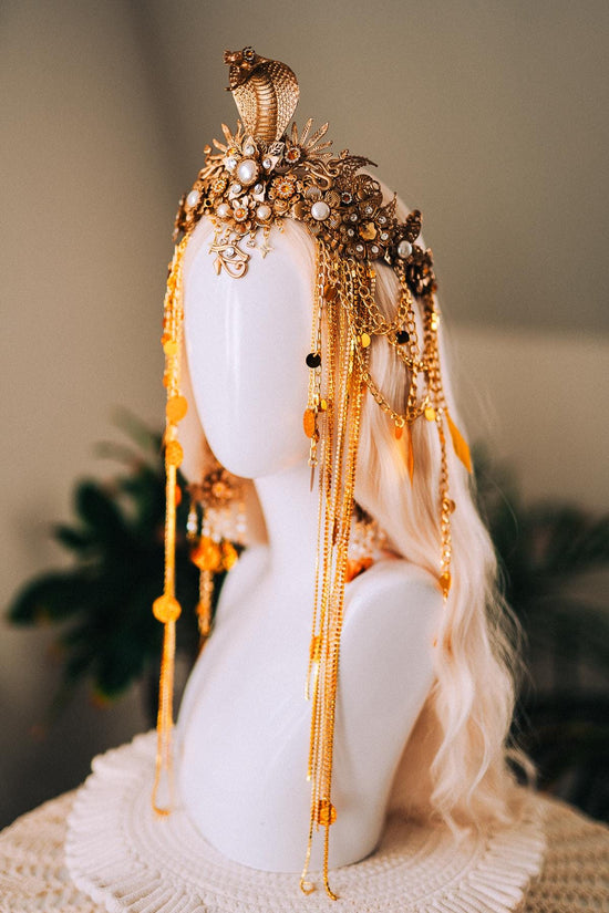 Cleopatra Earrings Gold Snake Jewelry Ancient Egypt Costume Accessory Festival Earrings Goddess Statement Pearl Drop Earrings