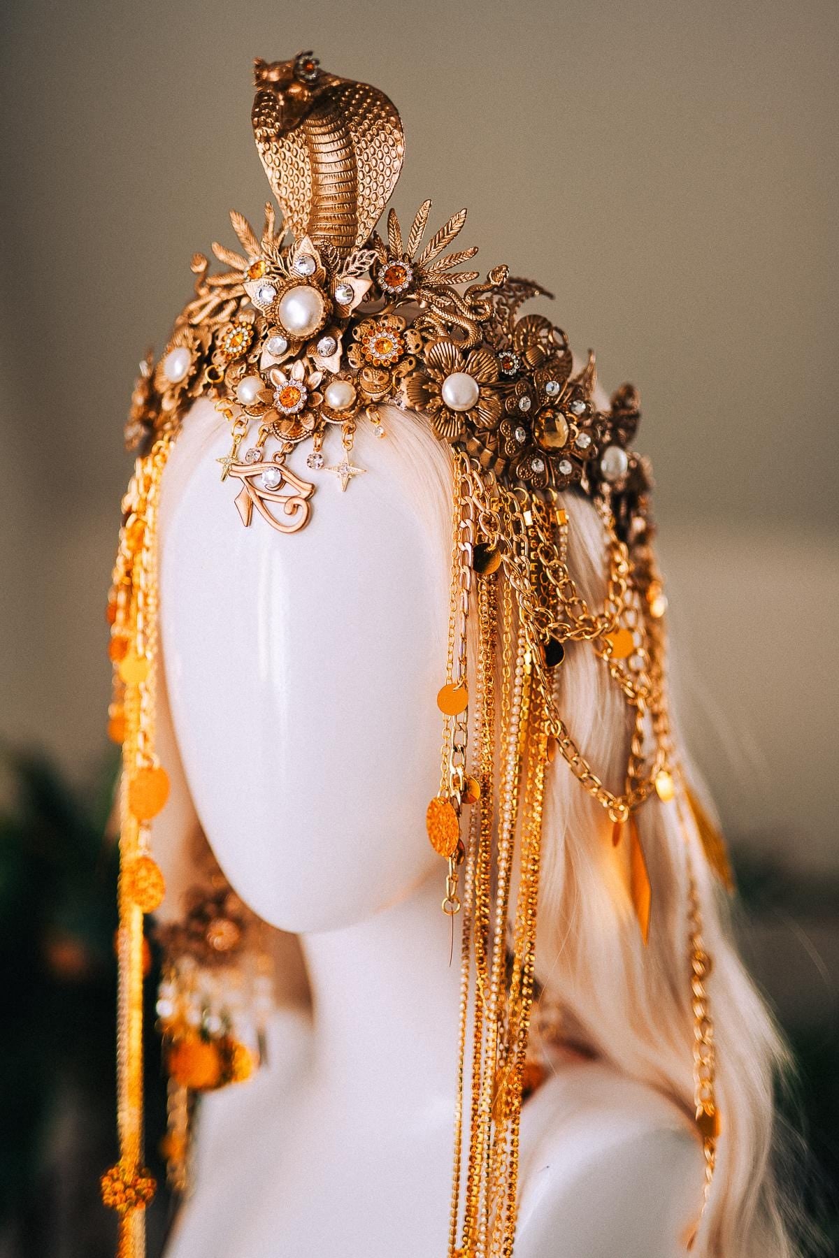 Cleopatra Earrings Gold Snake Jewelry Ancient Egypt Costume Accessory Festival Earrings Goddess Statement Pearl Drop Earrings