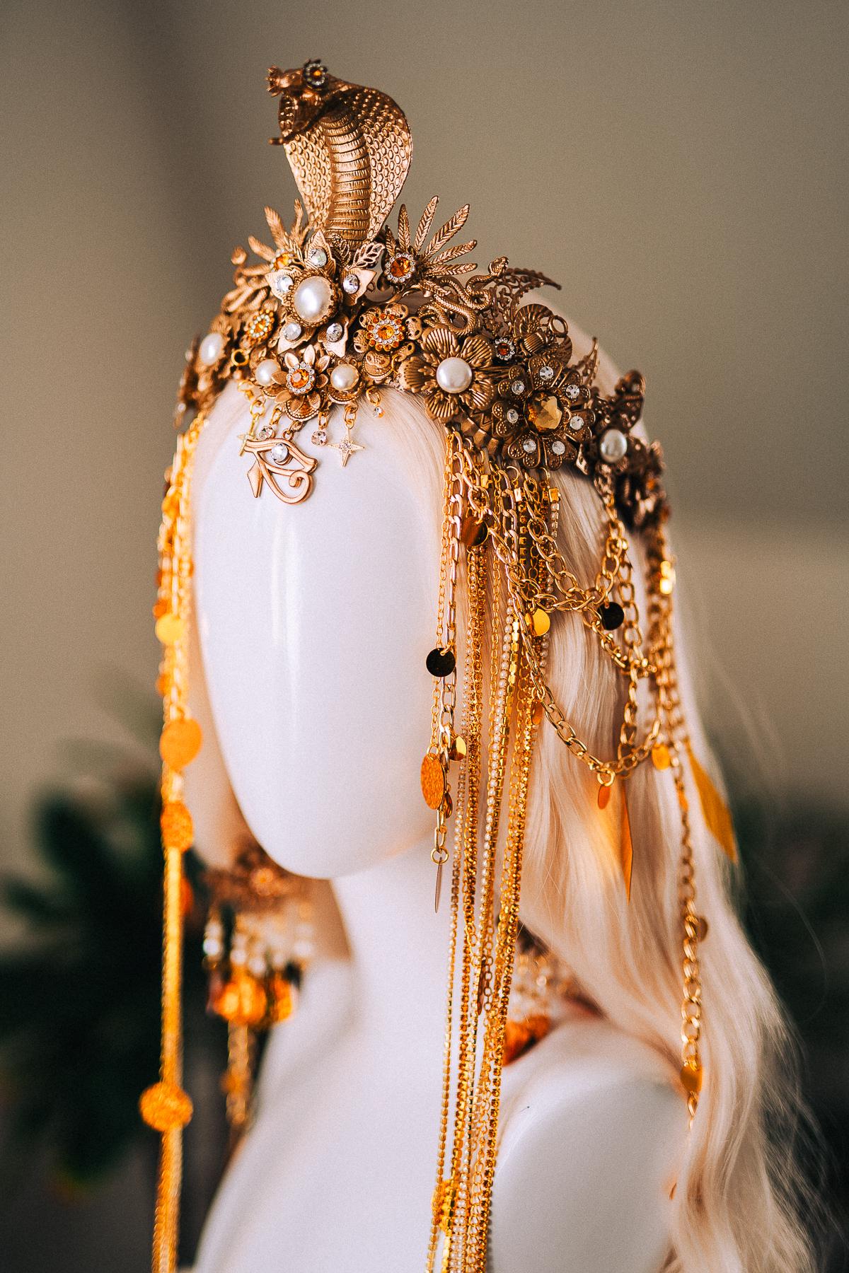 Cleopatra Earrings Gold Snake Jewelry Ancient Egypt Costume Accessory Festival Earrings Goddess Statement Pearl Drop Earrings