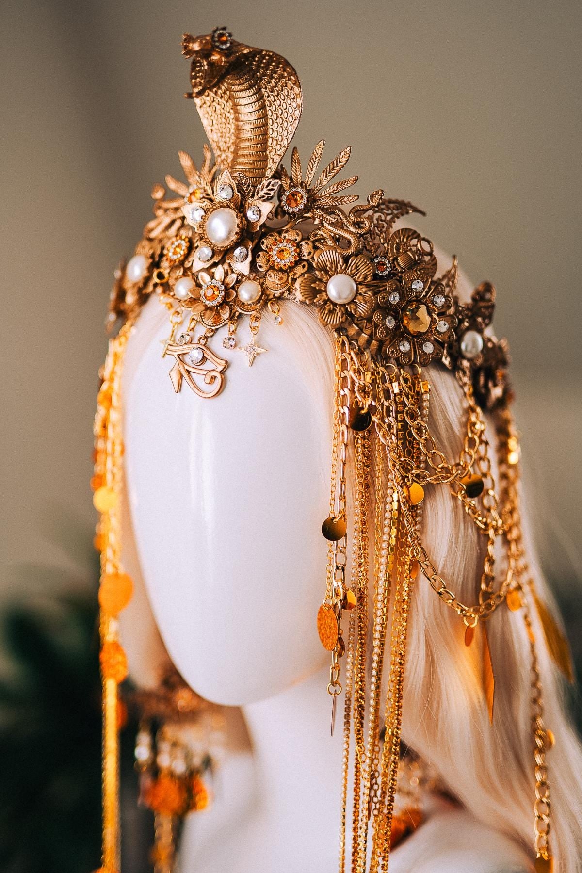 Cleopatra Earrings Gold Snake Jewelry Ancient Egypt Costume Accessory Festival Earrings Goddess Statement Pearl Drop Earrings