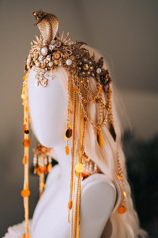 Cleopatra Earrings Gold Snake Jewelry Ancient Egypt Costume Accessory Festival Earrings Goddess Statement Pearl Drop Earrings