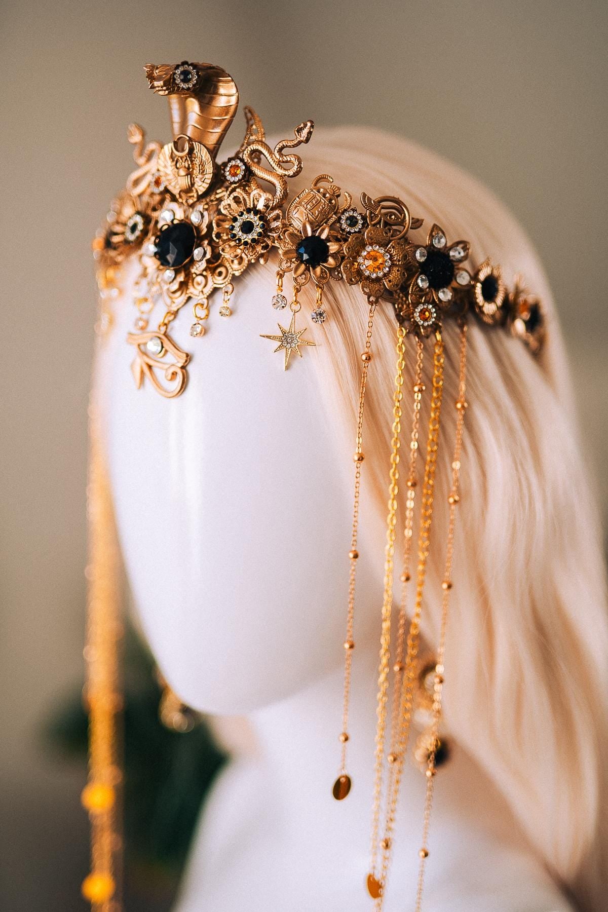 Cleopatra Gold Snake Crown Cobra Headpiece Egyptian Halo Crown Festival Goddess Headpiece Halloween Costume Tiara