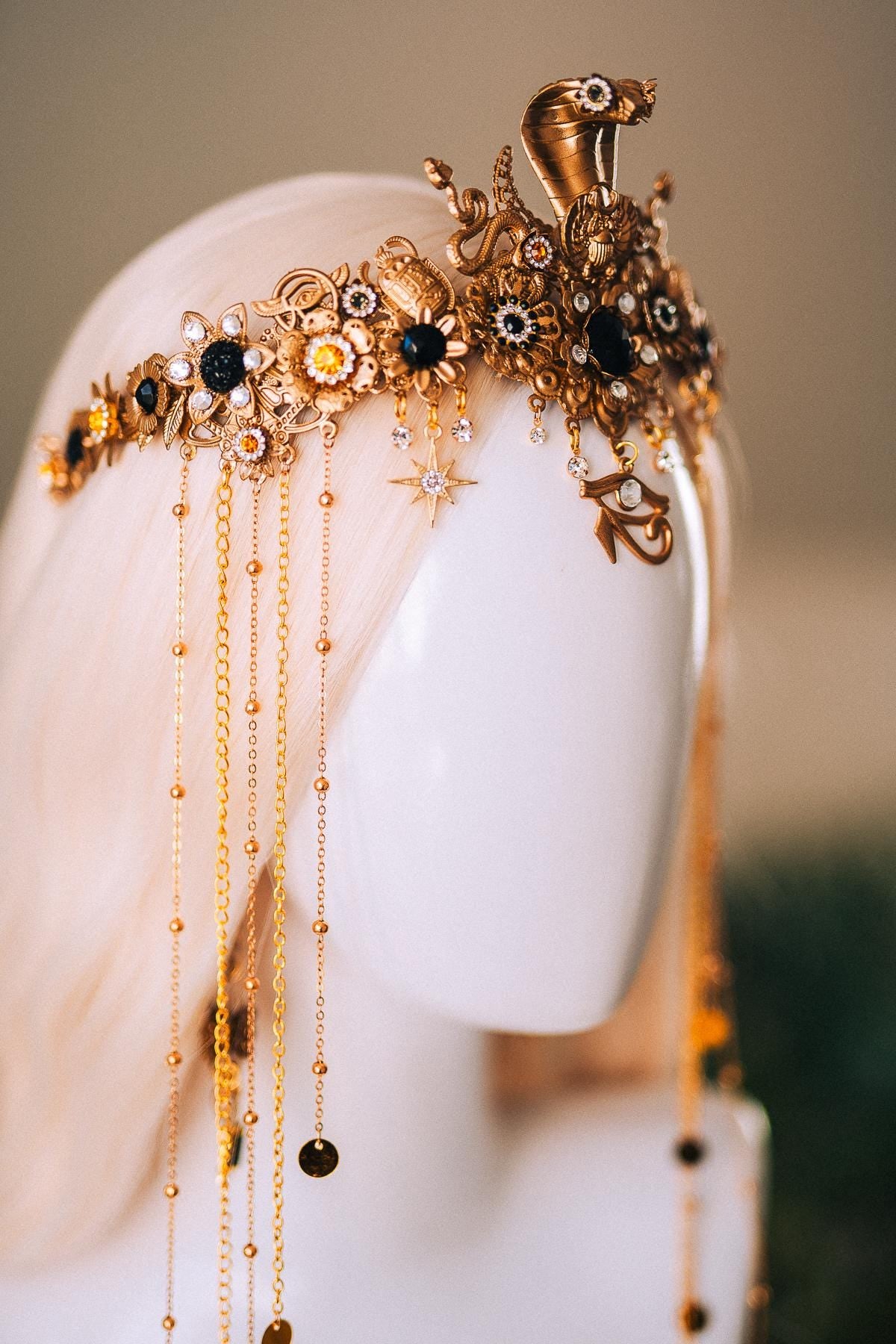 Cleopatra Gold Snake Crown Cobra Headpiece Egyptian Halo Crown Festival Goddess Headpiece Halloween Costume Tiara