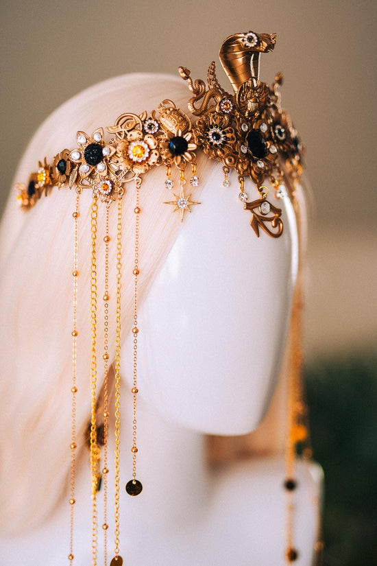Cleopatra Gold Snake Crown Cobra Headpiece Egyptian Halo Crown Festival Goddess Headpiece Halloween Costume Tiara
