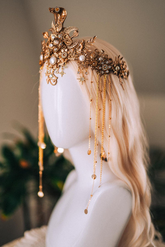 Cleopatra Earrings Gold Serpent Jewelry Egyptian Snake Earrings Festival Statement Pearls Goddess Costume Jewelry for Carnival Halloween