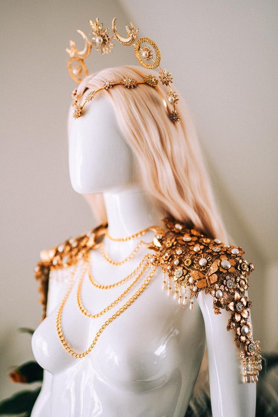 Celestial Butterfly Goddess Halo Crown Moon Star Sun Festival Headpiece Bridal Boho Wedding Gold Halo Crown