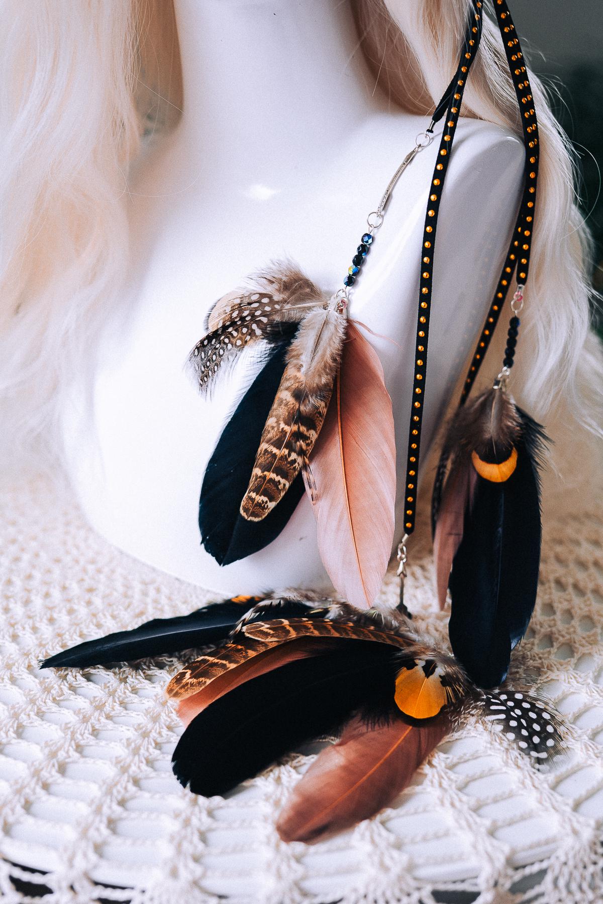 Boho Feather Headband, Natural Festival Headpiece, Handmade Bohemian Hair Accessory, Statement Carnival Costume Headband